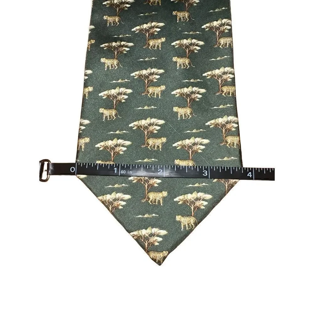 Joseph Lyman Green & Tan African Lion Safari Handmade in Italy Necktie